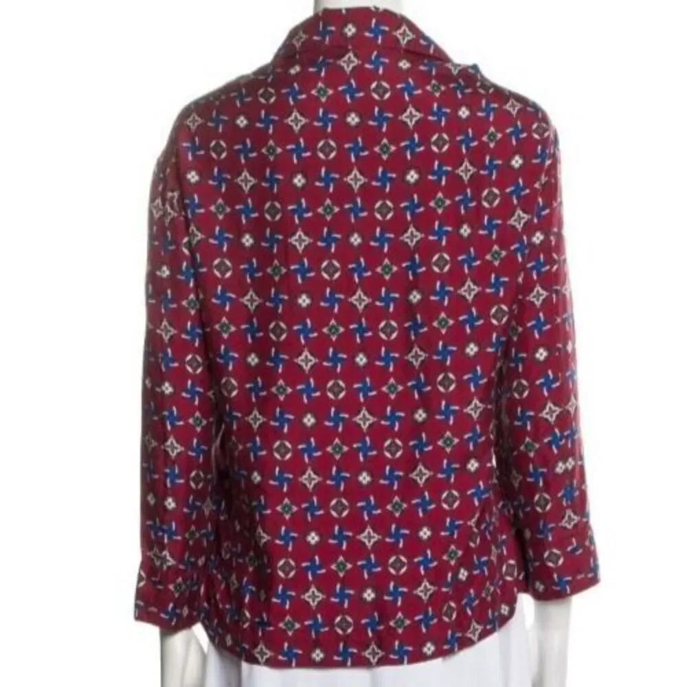 Louis Vuitton Silk Pajama Top Size Italian 38 US 6 Burgundy Luxury‎ Old Money